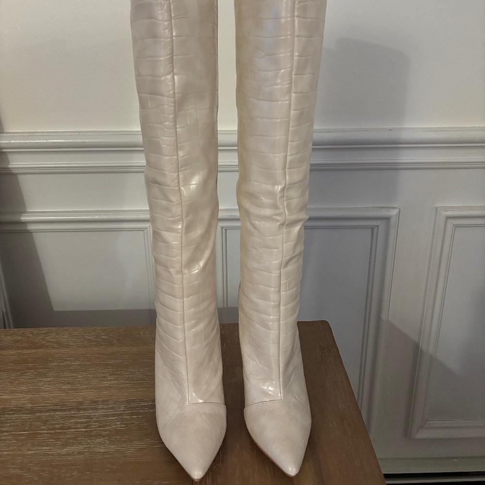 Knee High Boots Women Tall Boots Pointed Toe Stiletto High Heel Side Zi